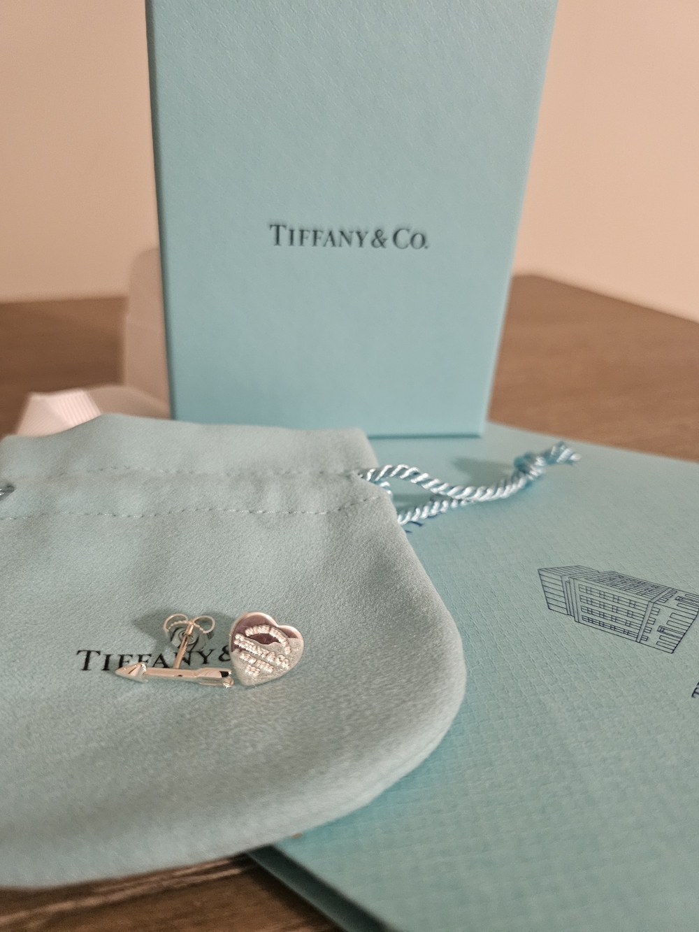 Tiffany & Co. Silver Heart and Key Stud Earrings